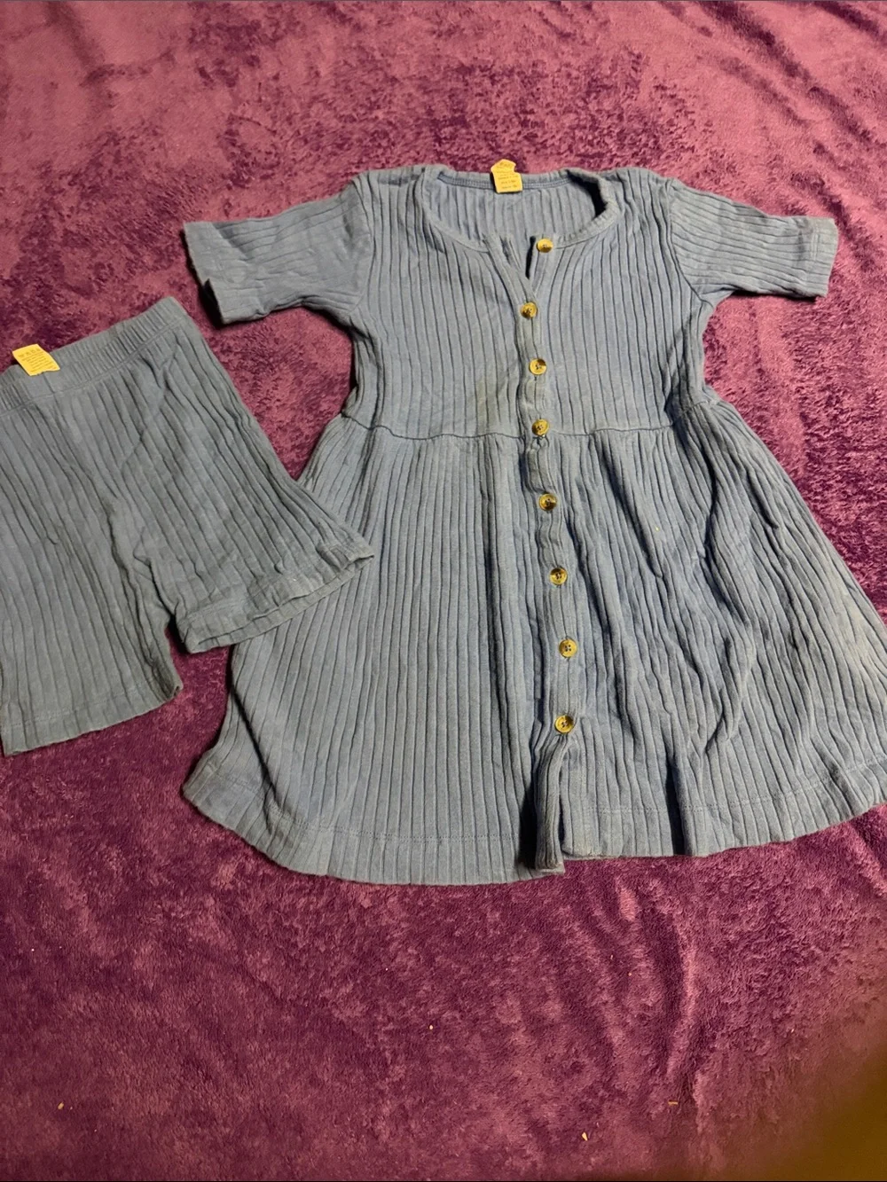 kate quinn Blue Ribbed Button-Front Tunic Top